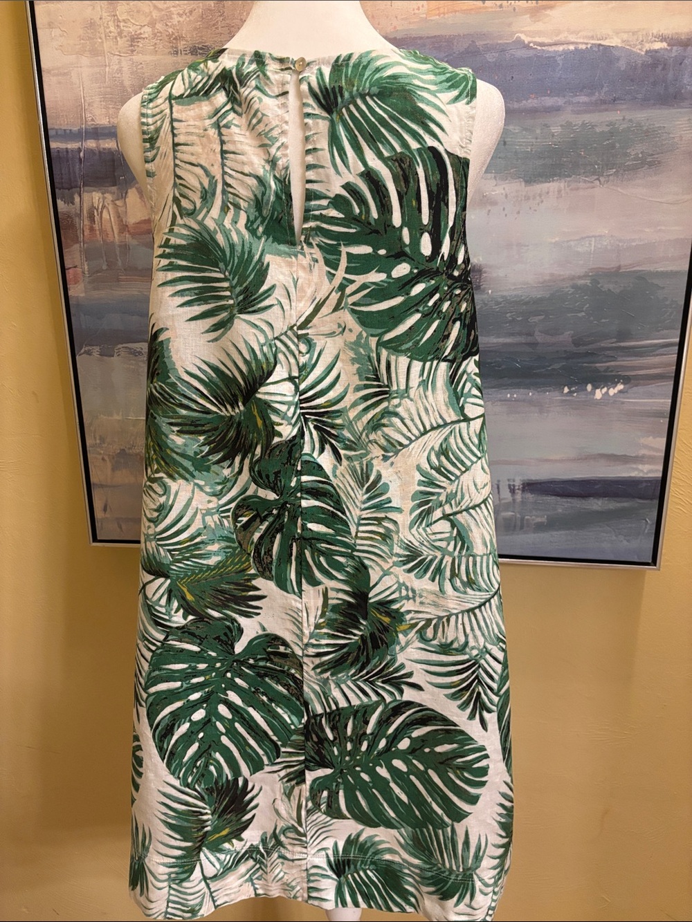 Tahari Green and White Tropical Leaf Sleeveless Mini Dress - Picture 3 of 6